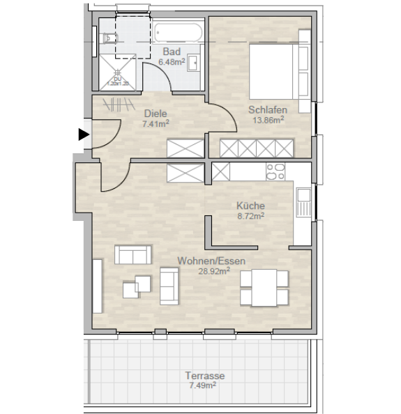 Grundriss 2-Zimmer-Wohnung