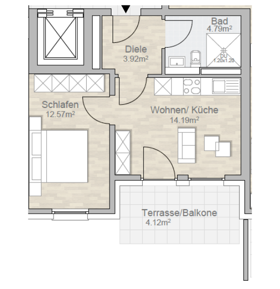Grundriss 2-Zimmer-Wohnung