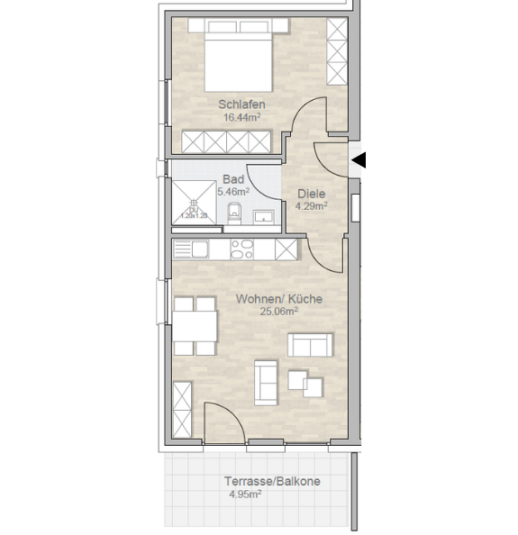 Grundriss 2-Zimmer-Wohnung