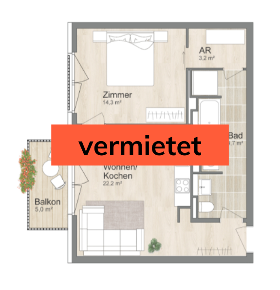 vermietet: Grundriss 2-Zimmer-Wohnung