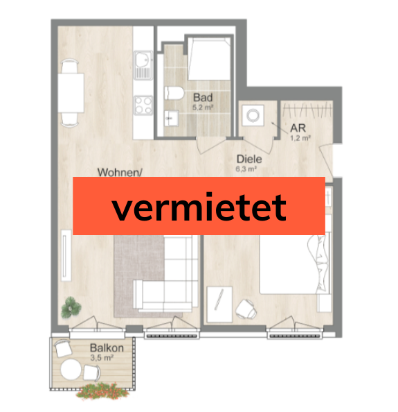vermietet: Grundriss 2-Zimmer-Wohnung