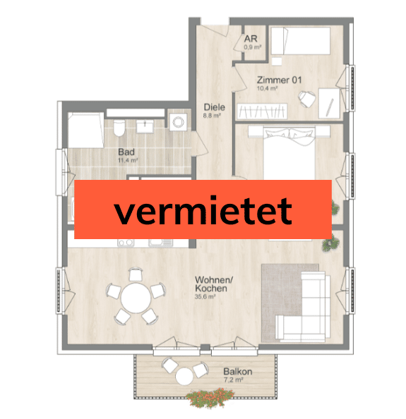 vermietet: Grundriss 3-Zimmer-Wohnung