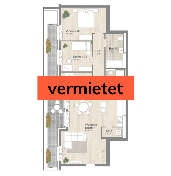 vermietet: Grundriss 4-Zimmer-Wohnung