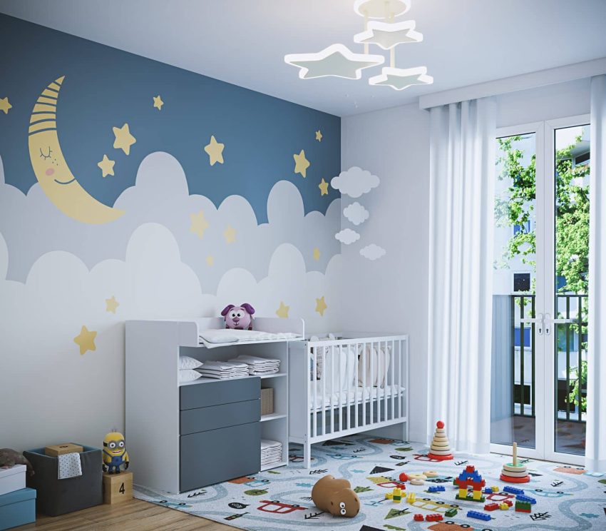 Kinderzimmer mit Wickeltisch und Babybett