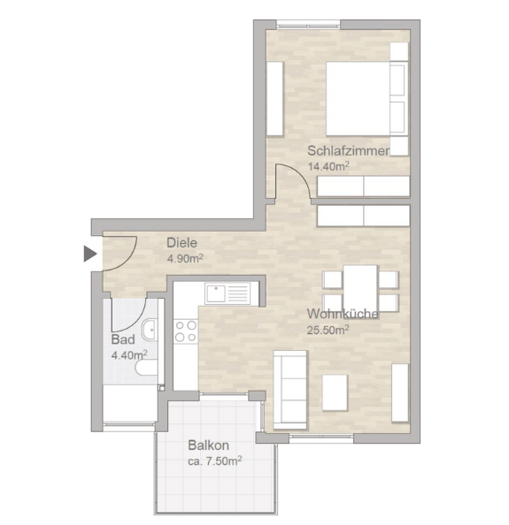 Grundriss 2-Zimmer-Wohnung