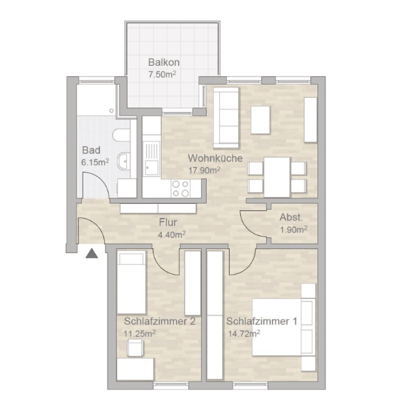 Grundriss 3-Zimmer-Wohnung