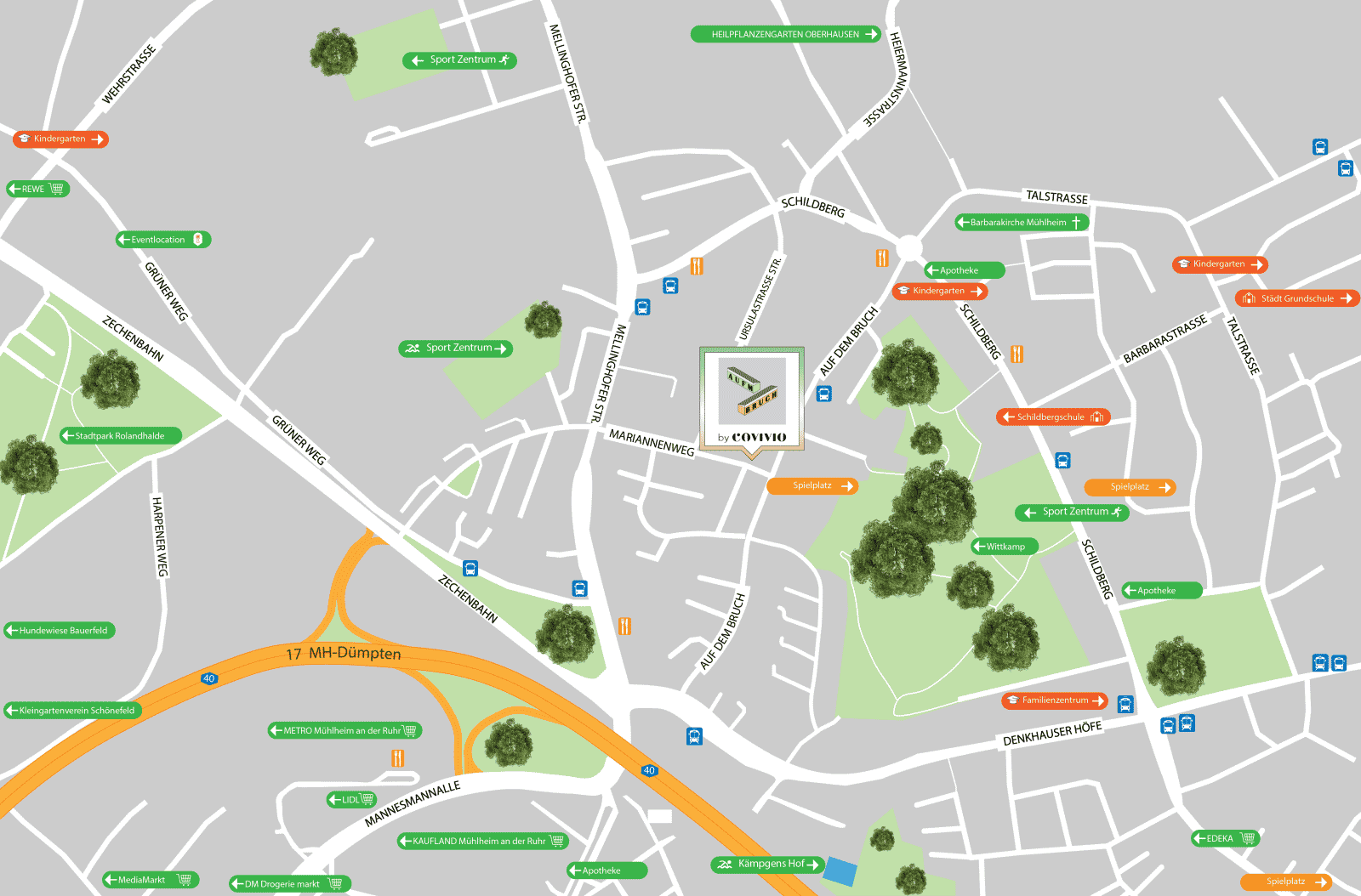 Straßenkarte mit Markierungen