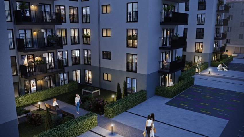 Mehrfamilienhäuser am Abend