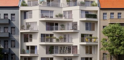 Außenansicht modernes Wohngebäude mit Balkonen