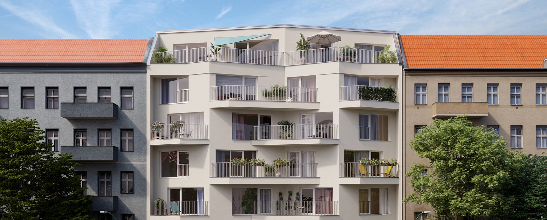 Außenansicht modernes Wohngebäude mit Balkonen