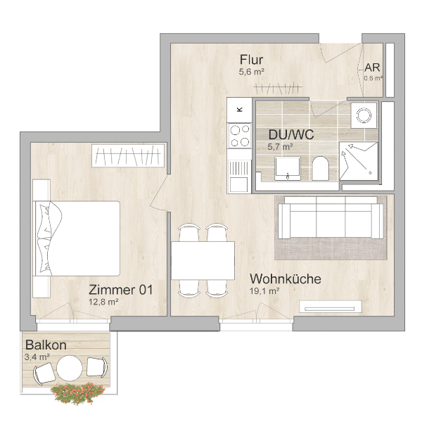 Grundriss 2-Zimmer-Wohnung