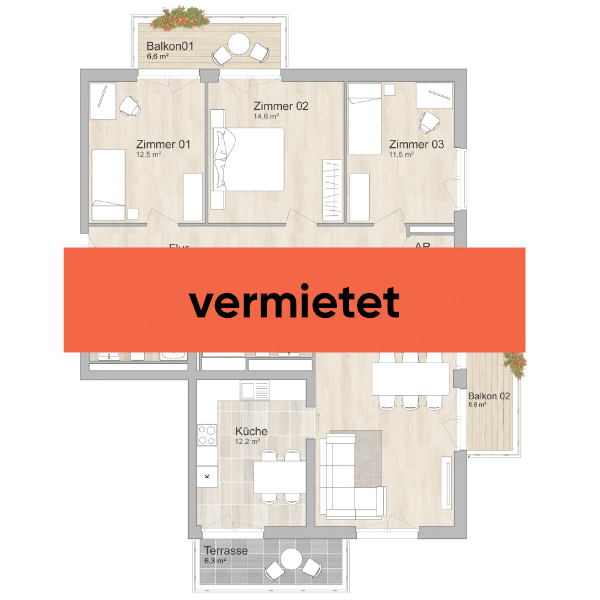 vermietet: Grundriss 4-Zimmer-Wohnung