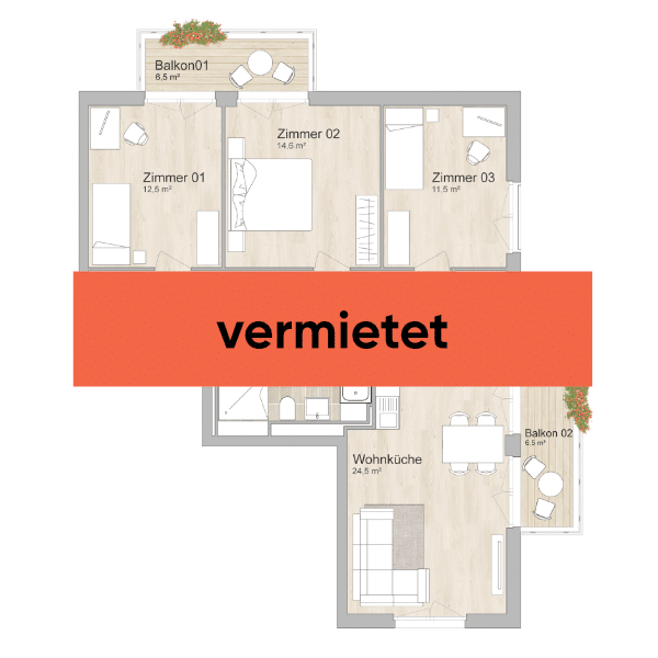 vermietet: Grundriss 4-Zimmer-Wohnung