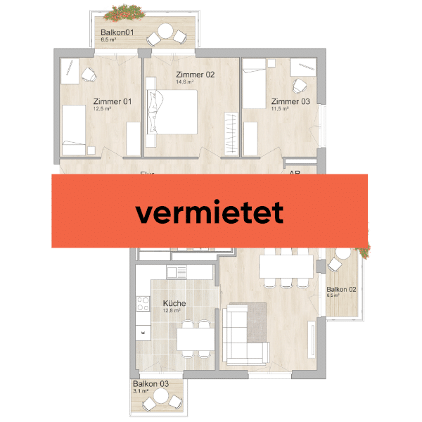 vermietet: Grundriss 4-Zimmer-Wohnung