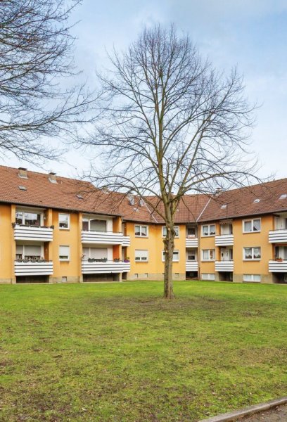 Fassade Mehrfamilienhaus mit Grünflächen