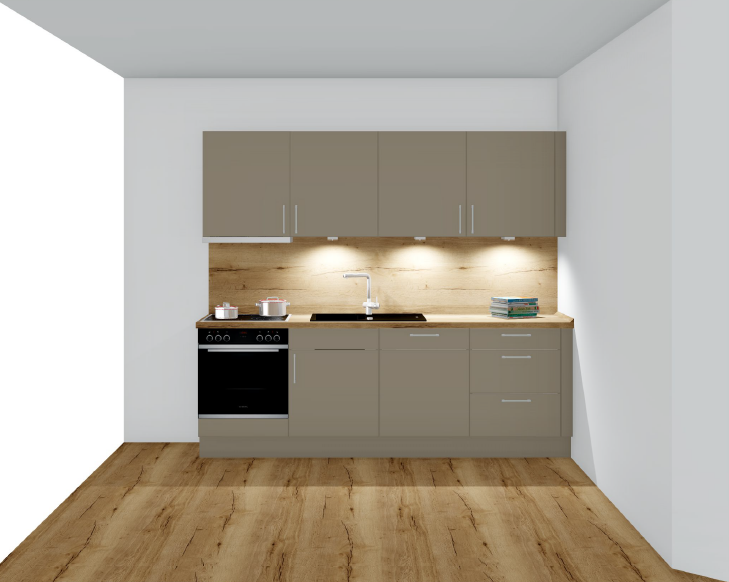 Küchenzeile greige mit Holz