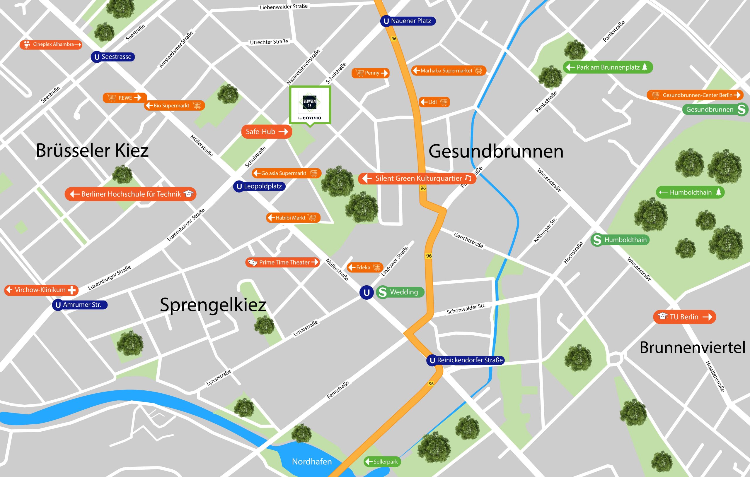 Straßenkarte mit Markierungen