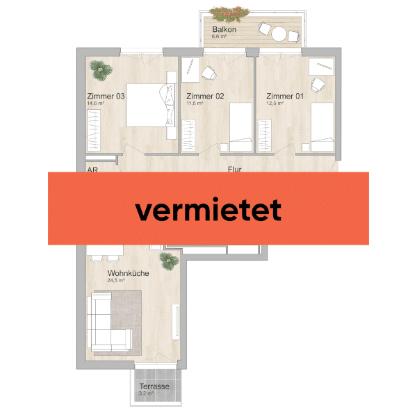 vermietet: Grundriss 4-Zimmer-Wohnung