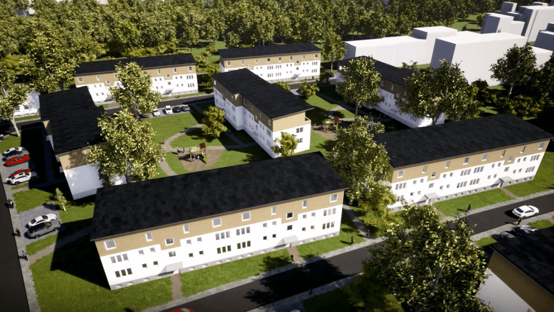 Mehrere Mehrfamilienhäuser aus der Luft