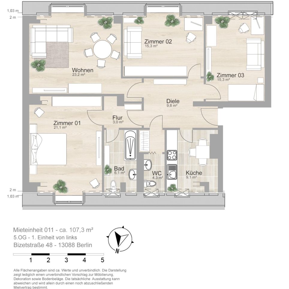 Grundriss farbig/möbliert
