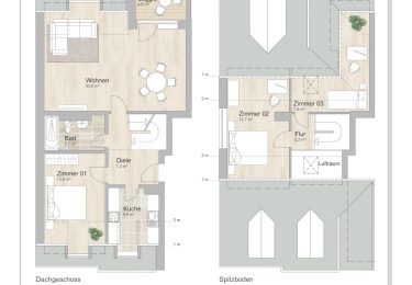 Grundriss farbig / möbliert